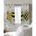 thumbnail image 4 of Bee Love Blackout Curtains for Bedroom Living Room Darkening Curtains 96 Inches Long Daisy Eucalyptus Leaves Rustic Gray Plaid Window Curtain 2 Panels Set Window Treatment Grommet Drapes 52"x96", 4 of 9