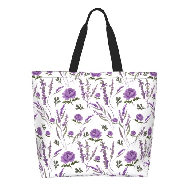 Disketp Lavender Flowers Bolsa Tote Estampada para Mujer, Bolso de Hombro y de Mano para Compras y Viajes