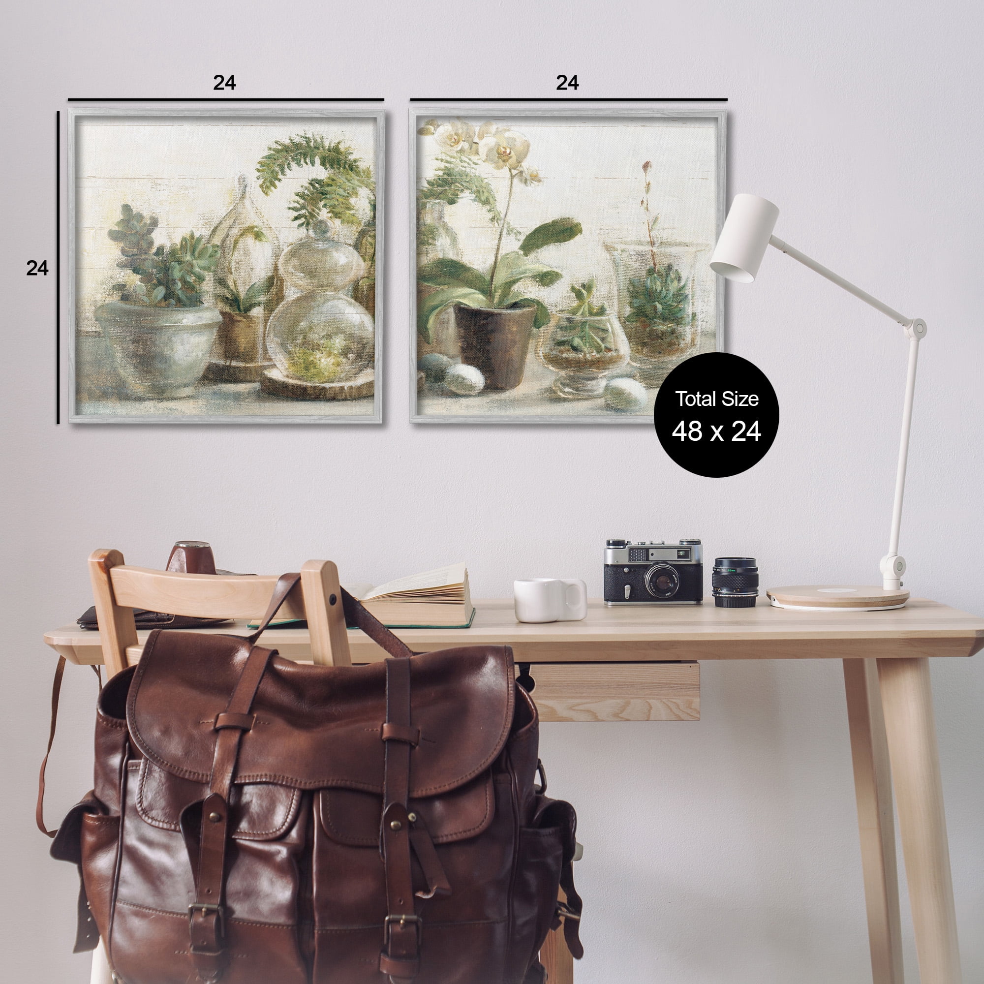 Stupell Industries Succulent House Plants Country Charm Botanical & Floral Painting Gray Framed Art Print Wall Art, 24 x 24, Set of 2