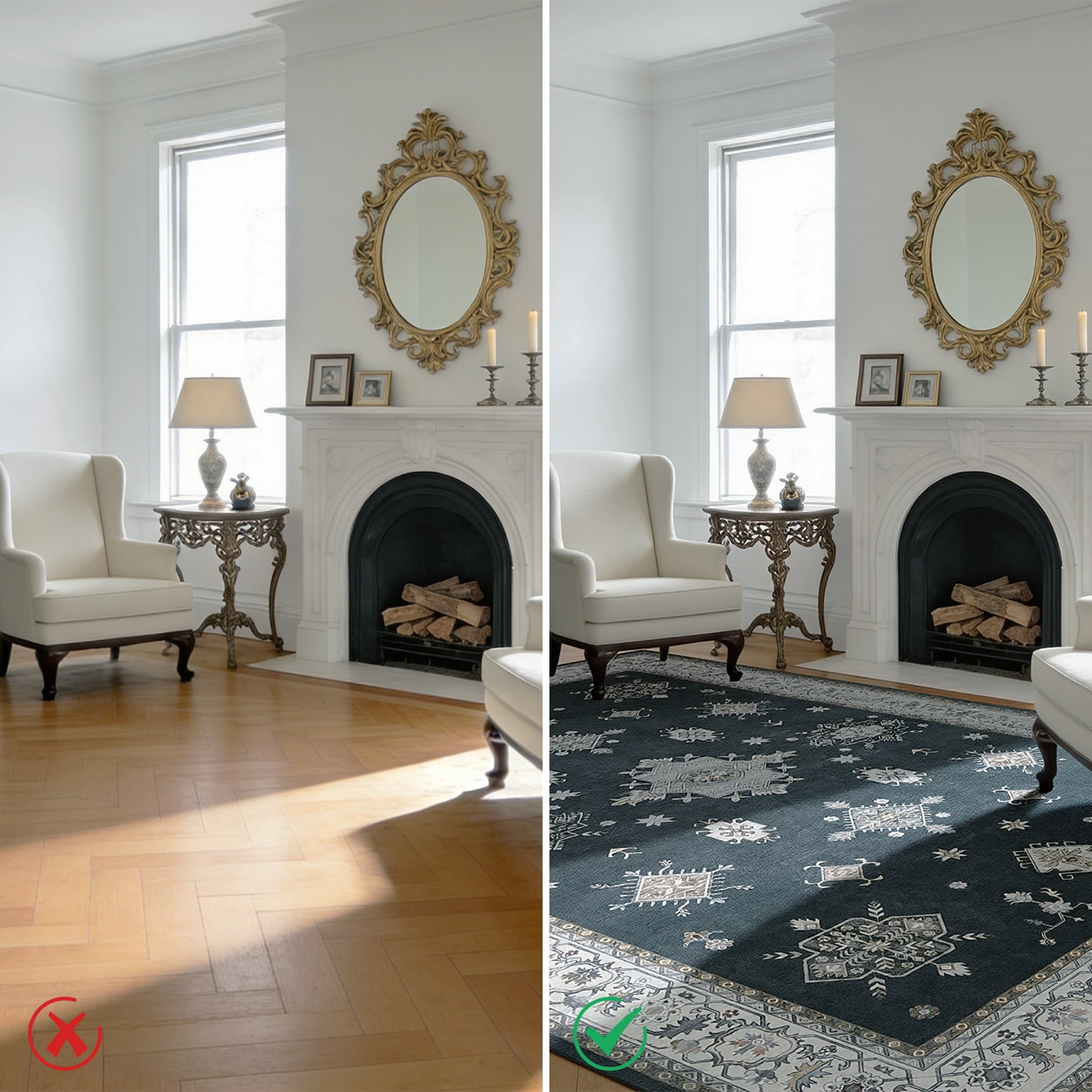 8x10 Living Room Area Rug,Washable Vintage Carpet Non Slip Indoor Rug, Retro Traditional Accent Throw Low Pile Large Rug for Farmhouse, Office, Bedroom, Dining Room.
