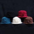 thumbnail image 2 of SPRING PARK Vintage Women Elegant Solid Color Wool Church Cloche Flower Flapper Hat Lady Bucket Winter Flower Cap, 2 of 3