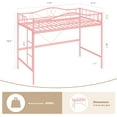 thumbnail image 2 of Loft Bed Twin Size, Metal Twin Loft Bed with Ladder & Safety Guardrail, Space-Saving, Noise Free, No Box Spring Needed, Easy Assembly, 400 Lbs, Pink, 2 of 8