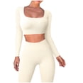 thumbnail image 2 of tarylea 2 Piece Workout Sets for Women Long Sleeve Square Neck Crop Tops High Rise Leggings Casual Ribbed Slim Fitted Yoga Outfits, 2 of 6