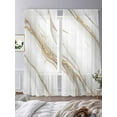 thumbnail image 3 of Abstract Art Sheer Curtains 84 Inch Long 2 Panels, Vintage Gold White Marble Texture Light Filtering Rod Pocket Semi Sheer Curtains, Sheer Voile Drapes for Living Room Bedroom, 52"x84", 3 of 5