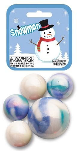 25 Piece Snowman Marbles Game Net Set Glass Mega Marbles Holiday Toy 
