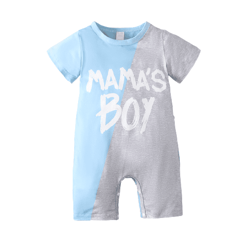 Mikrdoo Baby Boys Romper "MAMA'S BOY" Letter Graphics Jumpsuits Color Block Short Sleeve One Piece Summer Bodysuits 1-3 Months Blue