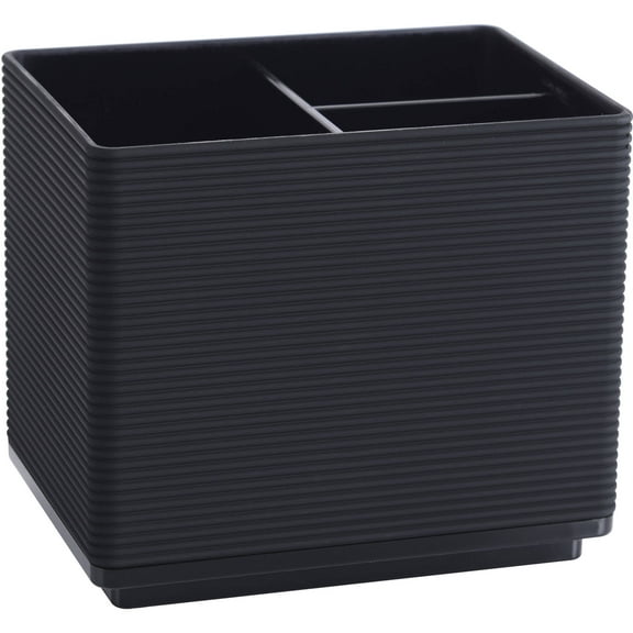 Mainstays Soft Touch Black Ribbed Plastic Organizer with 3 Compartments