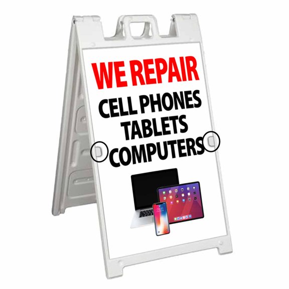 We Repair Cell Phones Tablets Computers (24" X 36") Deluxe A-Frame Signicade, Includes 2 Removable Panels & Stand