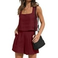 thumbnail image 3 of Womens 2 Piece Outfits Linen Square Neck Crop Tops Short Set 2023 Lounge Matching Sets Trendy Clothes Beach Summer, 3 of 8
