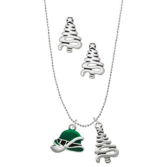 Delight Jewelry Silvertone Derby Hat with Pipe Silver tone Zig Zag Christmas Tree Charm Necklace and Stud Earrings