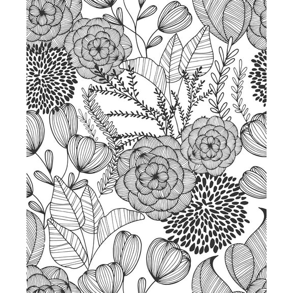 NuWallpaper Black Secret Garden Vinyl Peel And Stick Wallpaper, 216-in by 20.5-in, 30.75 sq. ft.
