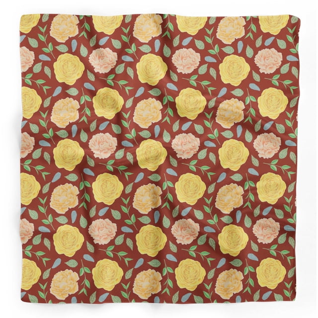 Bimba Bandanas pour Tête Imprimés en Pure Soie à Feuilles de Hêtre Rouges et Bégonias Floraux Foulard d'Été pour Cou 40 x 80 Pouces