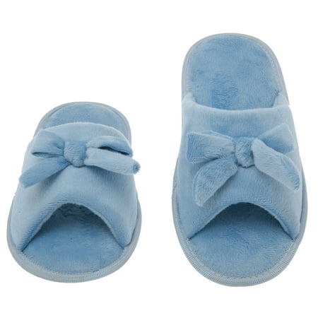 Womens Butterfly Bow Slip-On Memory Foam House Slippers, Size 9-10 - Open Toe - Pamper Your Feet With Cozy Fleece Memory Foam - Durable Non-Marking Ruber Sole - Womens Slippers, Baby Blue