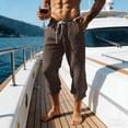 thumbnail image 5 of Yourumao Linen Capris for Men Drawstring Elastic Waist Straight Leg Pants Solid Lightweight Capri Pants Loose Beach Yacht Trousers with Pocket, 5 of 5