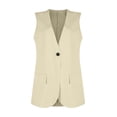 thumbnail image 6 of LISTHA 2024 Fall Long Linen Vest Blazer Y2K Fully Lined V-Neck Lightweight Fashion Casual Button Jackets Tops with Pockets Khaki M, 6 of 9