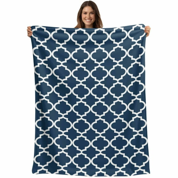 Flannel Fleece Throw Blanket Navy Blue Morocco Lightweight Soft Plush Blankets,Farm Buffalo Plaid Cozy Warm Throw Blanket for Couch Sofa Bed Car Office All Season Use 40x50in