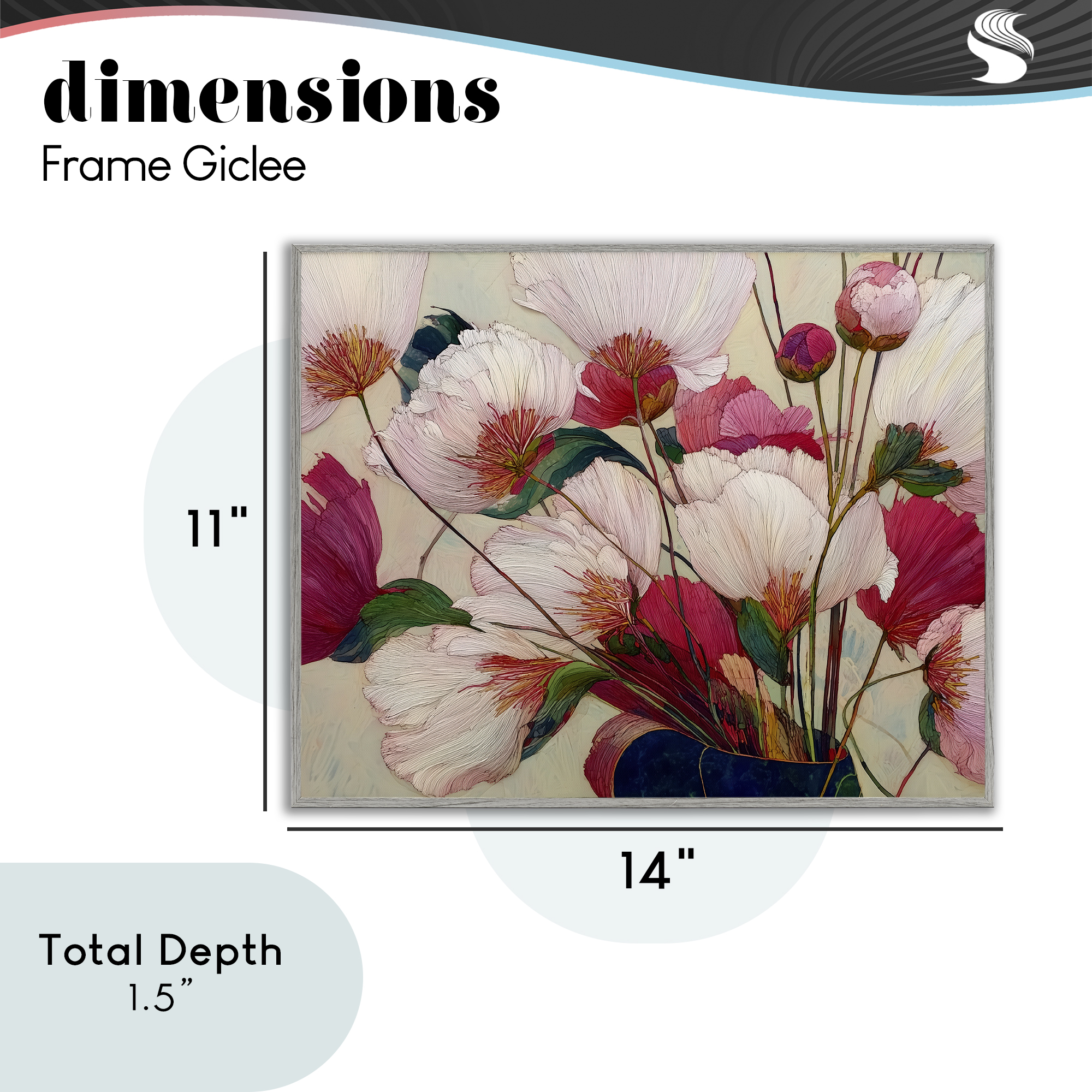 Lush Haiku Pink & White Flowers Gray Framed Giclee Art, design by Annabelle Hall