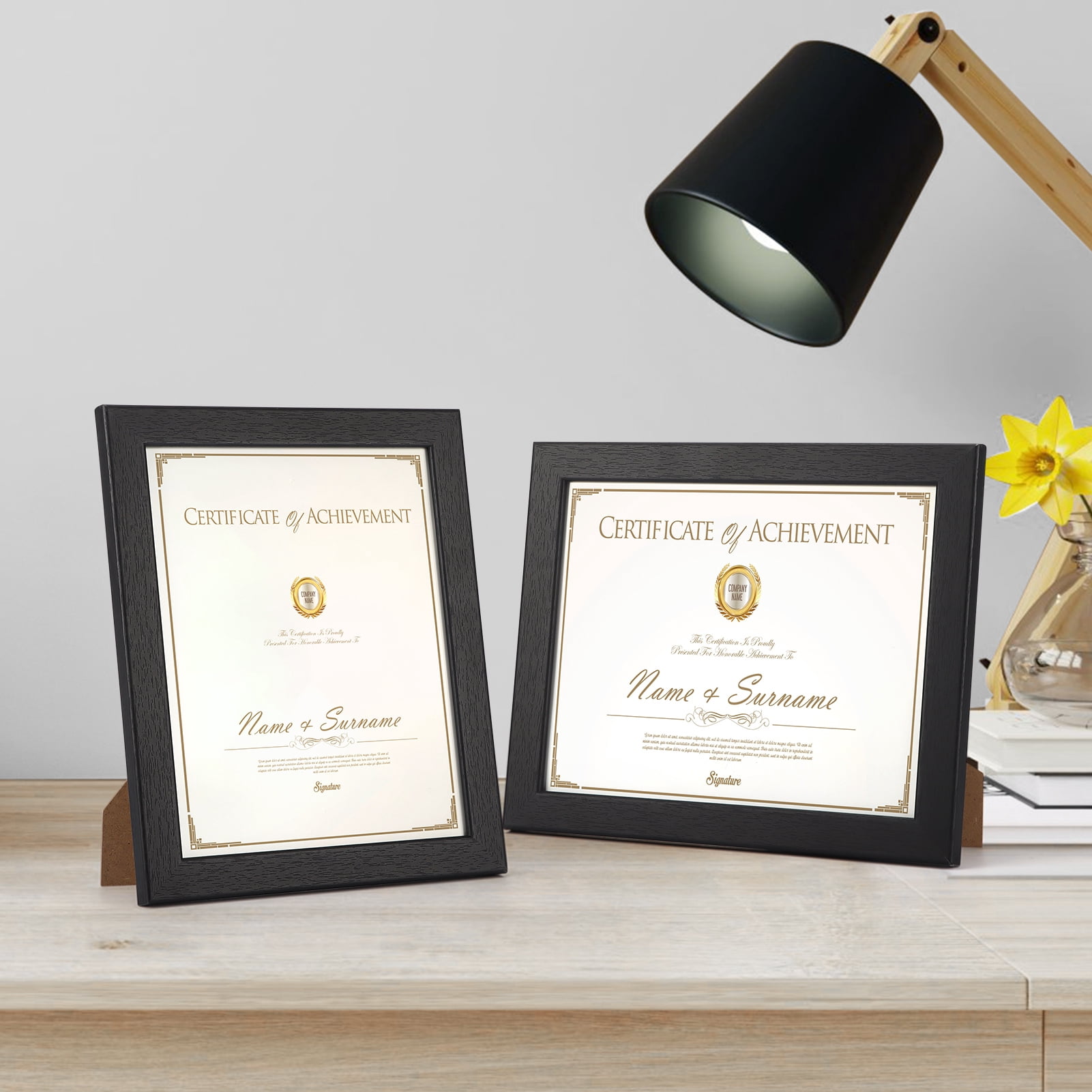 8.5x11 Document Picture Frames Set of 7, Black Certificate Frame for Wall Mounted and Tabletop Display
