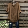 thumbnail image 2 of RYRJJ Summer Tops for Women Short Sleeve V Neck Cotton Linen Tunic Loose T Shirts Plus Size Casual Dressy Blouse(Brown,XL), 2 of 6