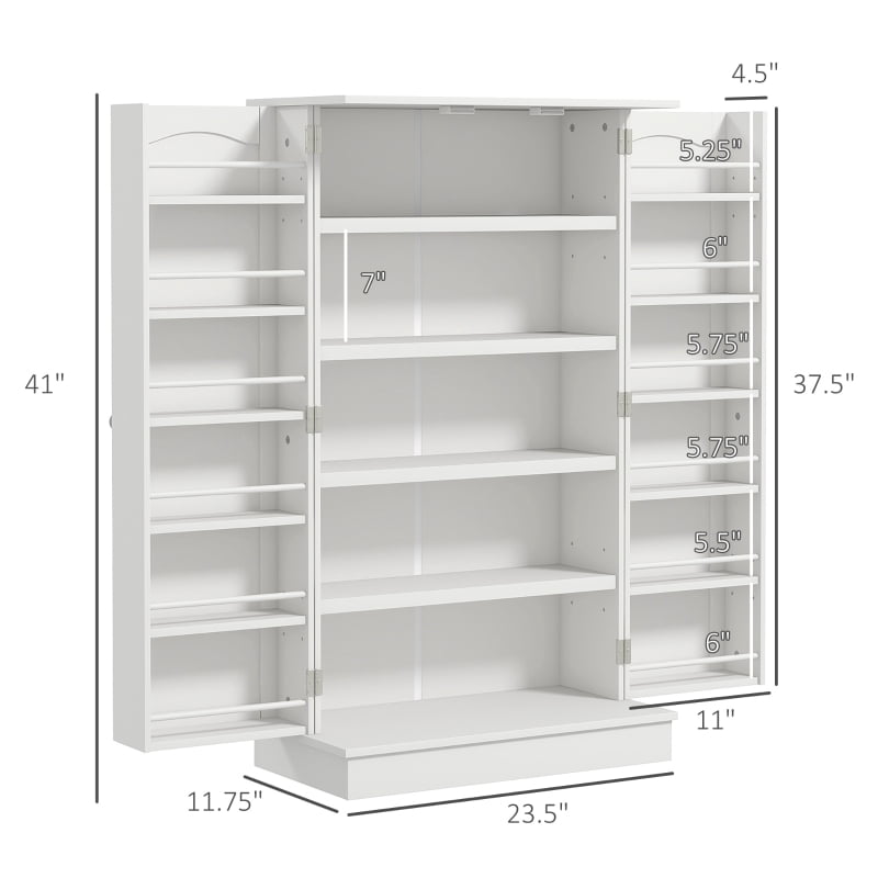 Alvantor Paper Freestanding Kitchen Pantry Storage Cabinet with Door Racks & 5-Tier Shelves 23.6" x 11.8" x 40.9" White