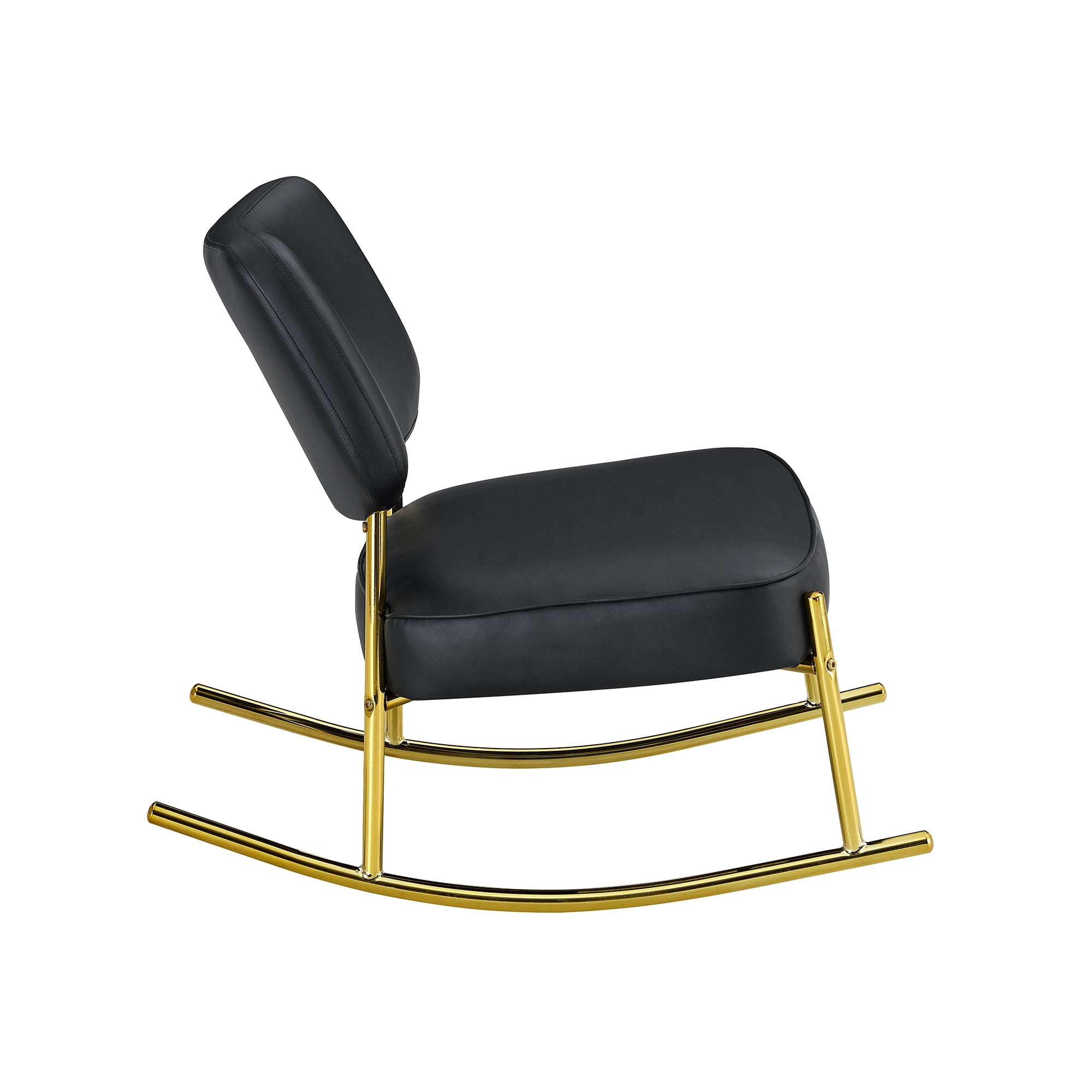 Aukfa Deep Seating Rocking Chair with PU Leather Padded Seat, Golden Metal Legs for Living Room, Black
