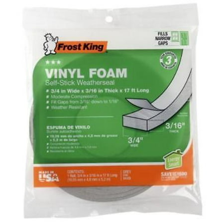 3/4" x 3/16" 17' Gray Vinyl Foam Weather-Strip Tape 4PK
