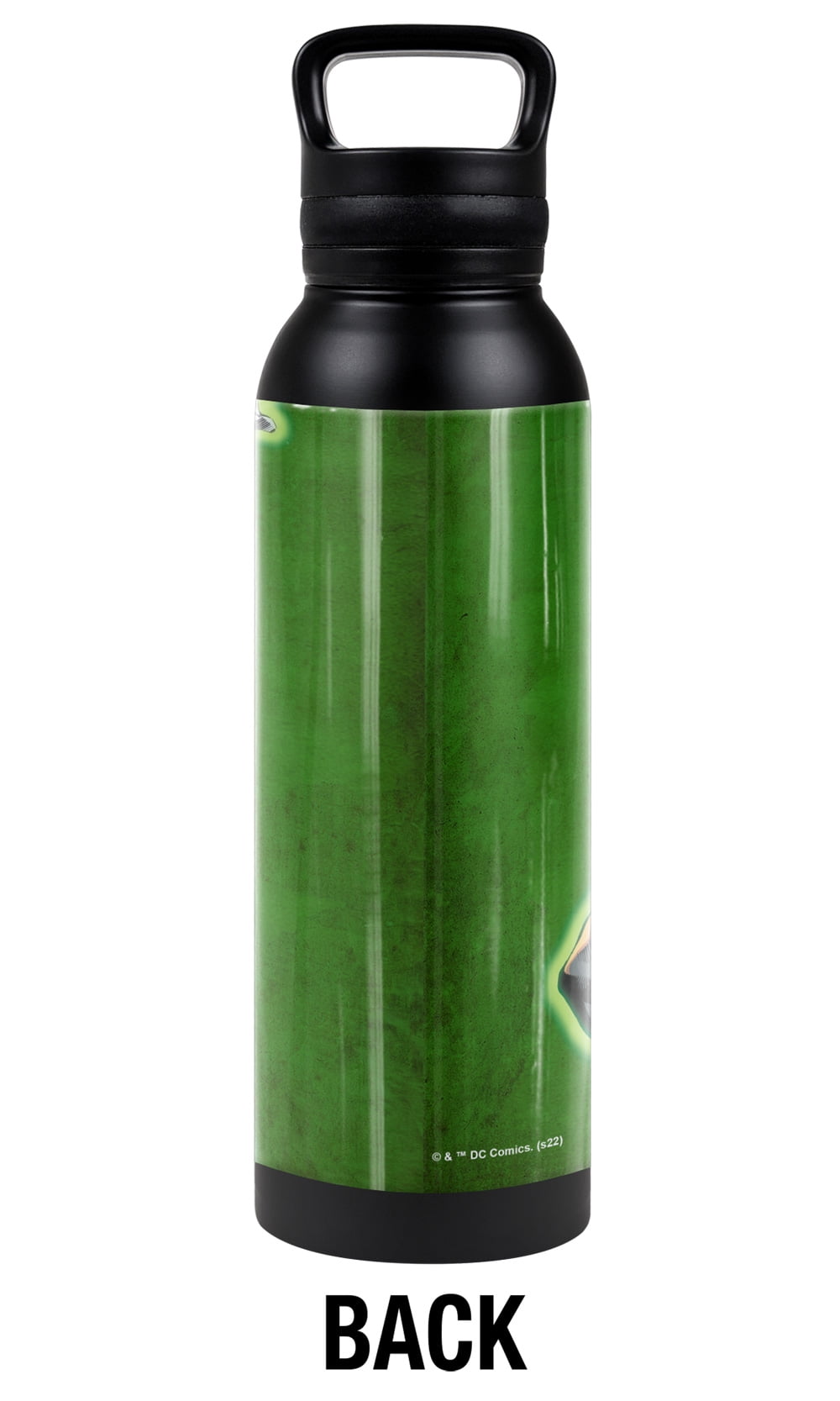 Green Lantern Official Green Lantern Character Pattern 24 oz Insulated Canteen Water Bottle, Leak Resistant, Vacuum Insulated Stainless Steel with Loop Cap, Black