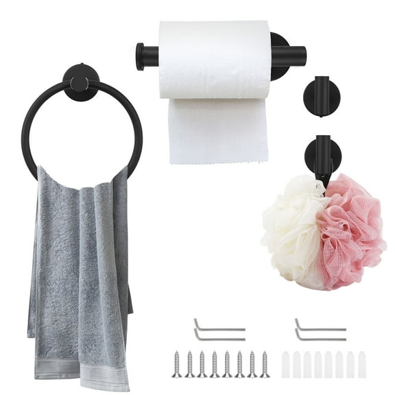 Thren 4Pcs Towel Ring Toilet Paper Holder Stainless Steel Bathroom Hardware Set Wall Mount Hand Towel Hanger for Home Bedroom