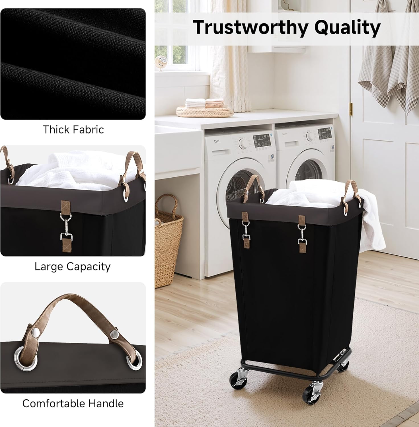 110L Laundry Basket with Wheels, Large Rolling Hampers for Clothing Organizer, Dirty Clothes Basket for Hotel, Home, Closet, Dorm, Beige