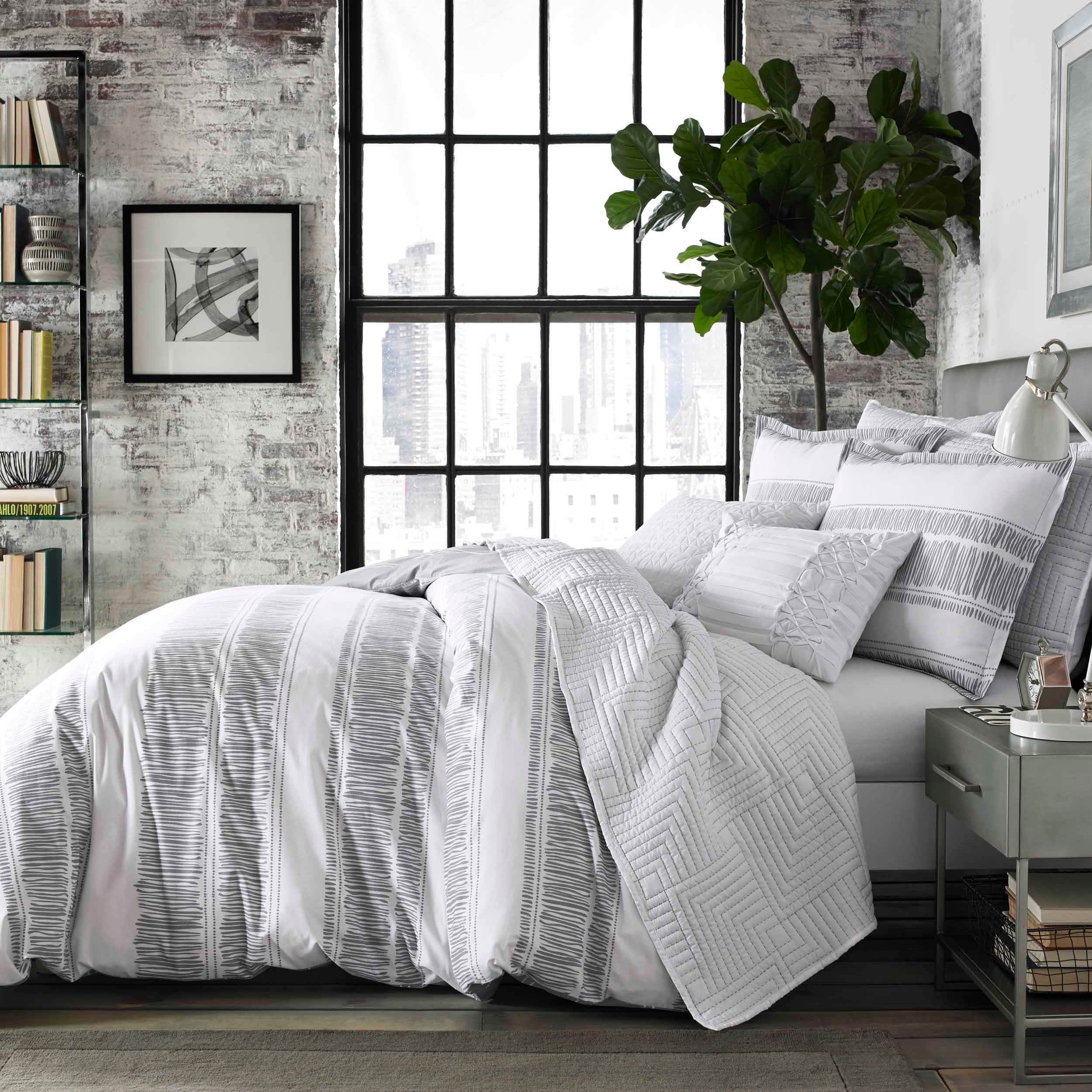 gray and white queen comforter set