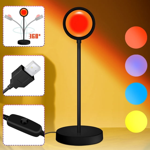 Sunset Projection Lamp - 360° Rotatable LED Sunset Light for Bedroom Decor, Photography & Selfies, USB Powered with Remote