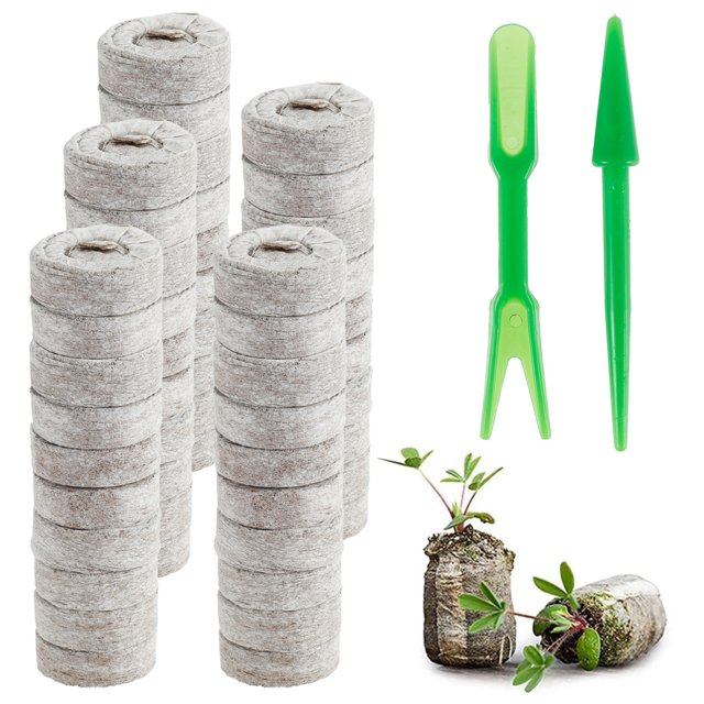 Muyoka 50 gr谩nulos de turba de 1.2 in, tapones de suelo para semillas no tejidas, gr谩nulos de turba para semillas, semillas de semillas, kit de germinaci贸n con pala para plantar hierbas, flores, verd