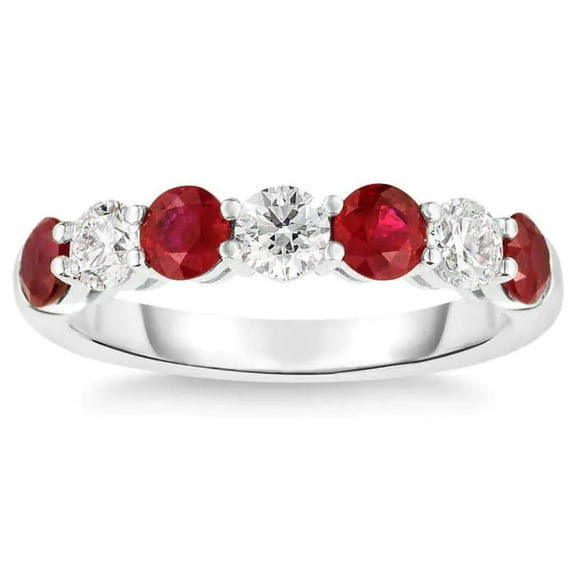 Pompeii 1 1/2Ct TW Round Diamond & Created Ruby Wedding Anniversary Ring in 14k Gold