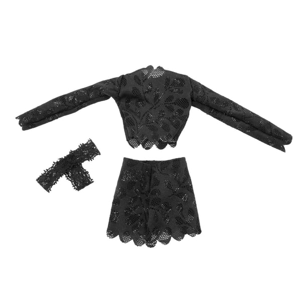 de abrazadera de 3x 1/6 de tapa y cadera, ropa de muñeca hecha a mano, prenda de ropa en miniatura para figuras de 12 pulgadas. Vestido corporal Negro