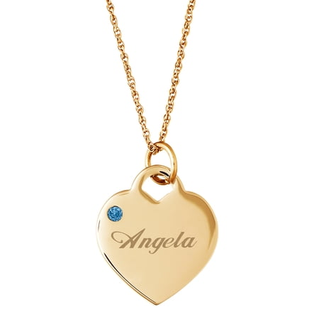 Personalized Silver Tone or 14kt Gold-plated Name and Birthstone Heart Charm Pendant