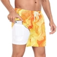 thumbnail image 2 of joogoo Men's Tie Dye Yellow Pattern Swim Trunks with Liner Pocket Beach Shorts X-Large, 2 of 9