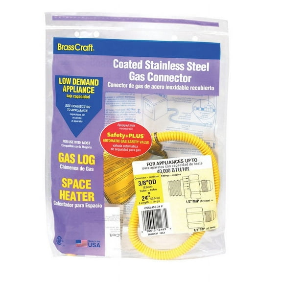 Brasscraft CSSL45R-24 P Stainless Steel Coated Gas Connector, 24"