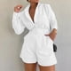thumbnail image 1 of MKLEKYY Pantalones Cortos Para Mujer, Traje Informal De Moda De Vacaciones Para Mujer, Pantalones Cortos De Verano De Color Sólido Y Camisa, Conjuntos De Dos Piezas, Camisa De Solapa, Trajes Sexys, 1 of 4