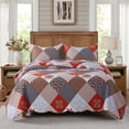 thumbnail image 1 of Travan Juego de edredón con estampado floral de 3 piezas, colcha tamaño Queen súper suave y ligera con fundas, juego de cama acolchado reversible, color rojo Queen, 1 of 5