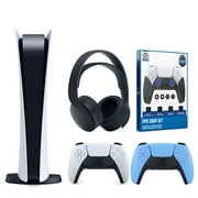 Sony Playstation 5 Digital Version (Sony PS5 Digital) with Extra Starlight Blue Controller, Black Pulse 3D Headset and Control Grip Pack Bundle