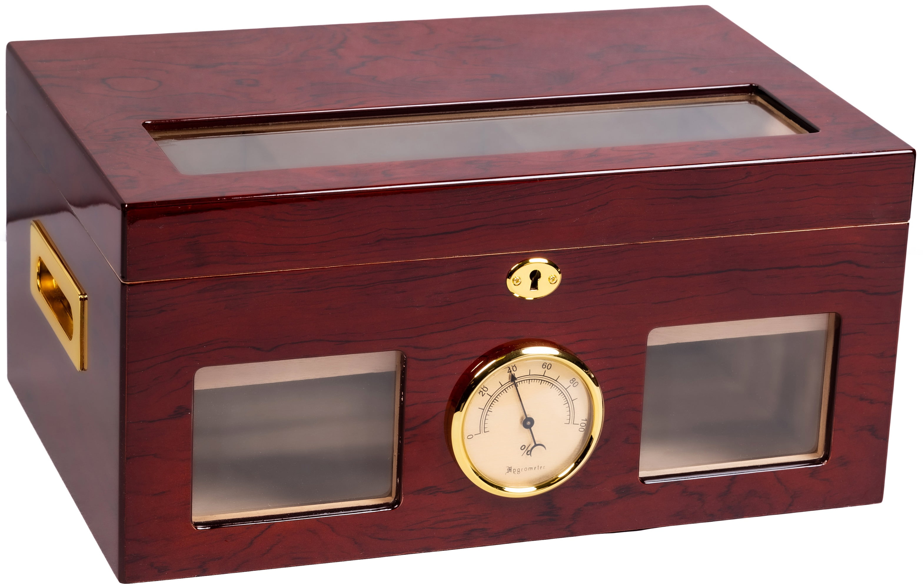 Valencia Desktop Cigar Humidor - High Gloss Golden Cherry Finish - Capacity: 120