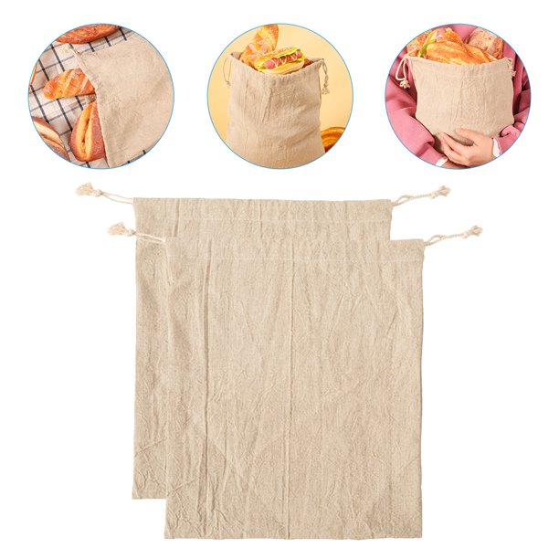 HEALEEP 2Ud Bolsas De Lino Beige Con Cordón Para Pan Para Almacenamiento Y Transporte Fácil