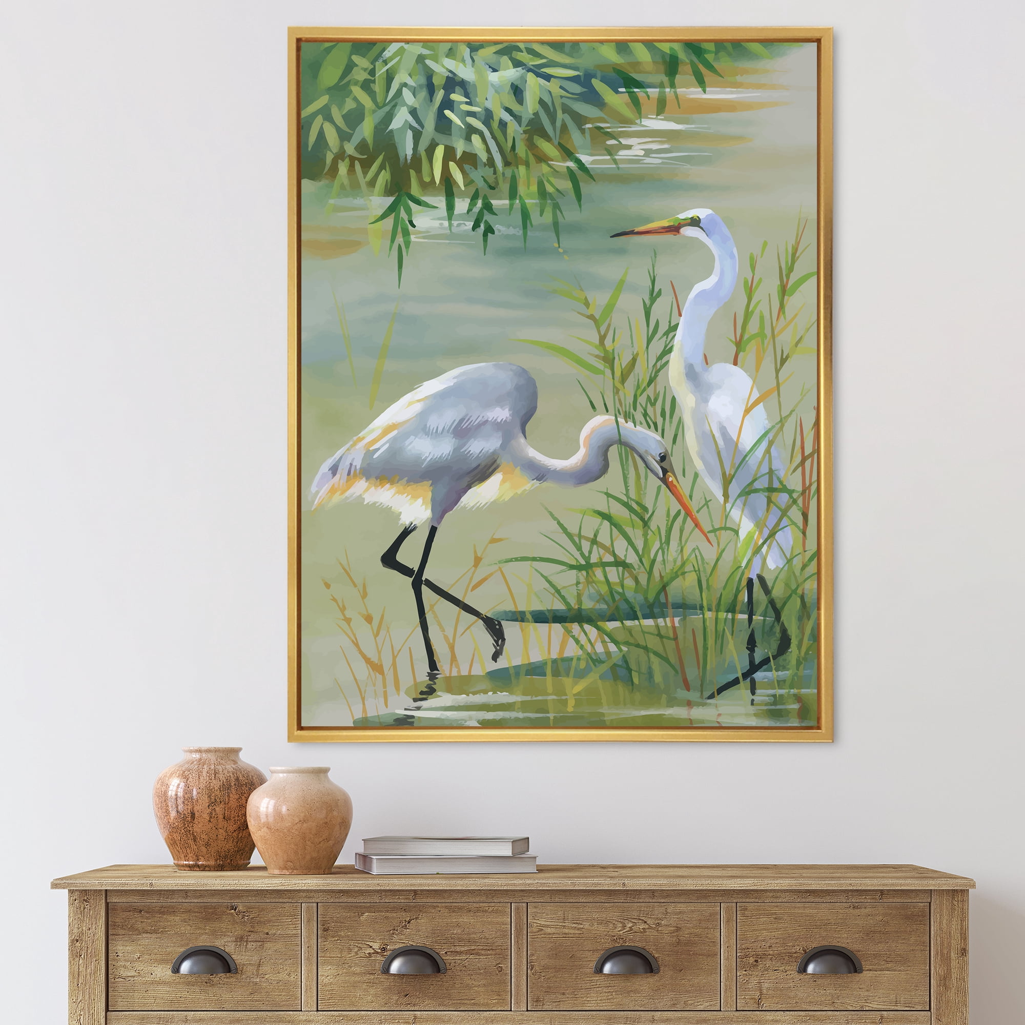 Designart 'Portrait Of Heron Birds I' Traditional Framed Canvas Wall Art Print