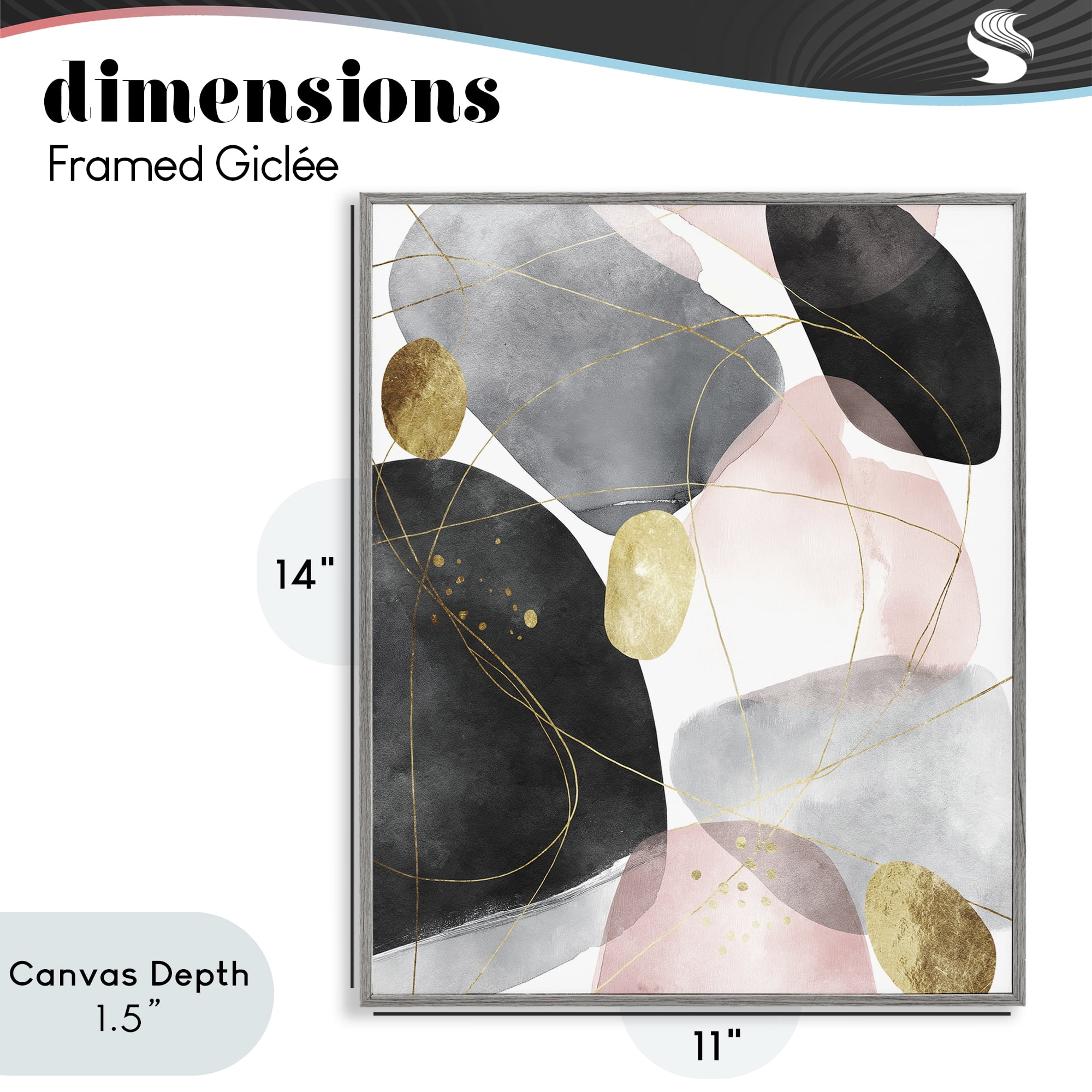 Stupell Industries Gilded Echoes Shapes Gray Framed Giclee Art, design by Svetlana Aleynikova