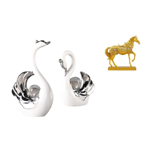 Figuras De Cisne Y Escultura De Caballo Para Centro De Mesa De Sala De Estar, Estantería, Decoración, Regalo De Inauguración De La Casa Y Decoración De Oficina Para Amantes De Los Animales