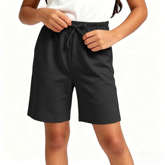 hoksml Boys Girls Cotton Back to School Shorts Elastic Waist Casual Playwear Shorts with Pockets