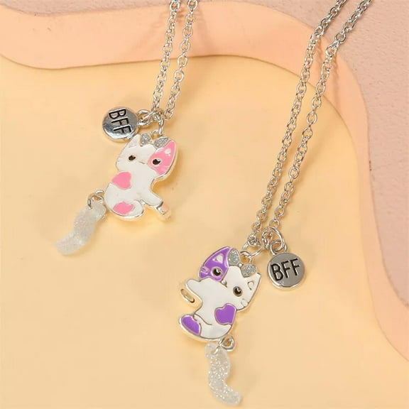 HOOUN 2Pcs/set Cute Cartoon Cat Shape Pendant Chain Best Friends Necklace Jewelry G:yq