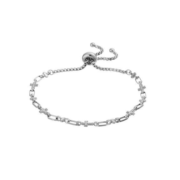 Kristen Kesho Sterilng Silver Oval Cross Bolo Bracelet Adjustable Length