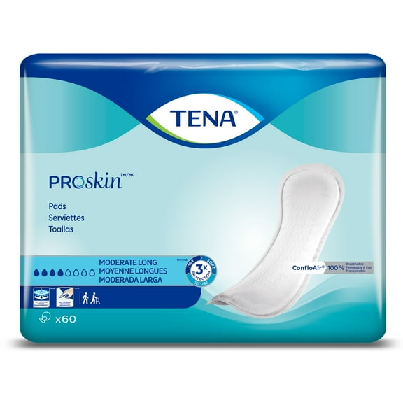 TENA ProSkin Moderate Long Unisex Incontinent Pad Long Length 12" L 41409, 76, 60 Ct