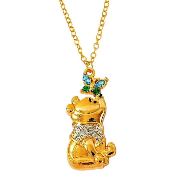 Winnie The Pooh Cartoon Character with Rhinestones & Butterfly Pendant Necklace
